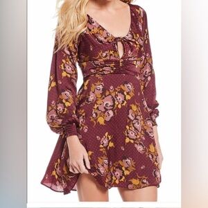 Free People burgundy and Gold Long Sleeve Sundress